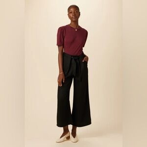 Amour Vert‎ Black TENCEL Wide Leg Pleated Pants Small